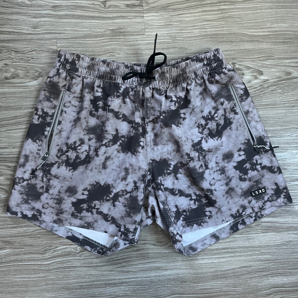 LSKD Rep Shorts Mens Medium Black Grey Tie Dye Athletic Gym Workout 5.5 Inseam